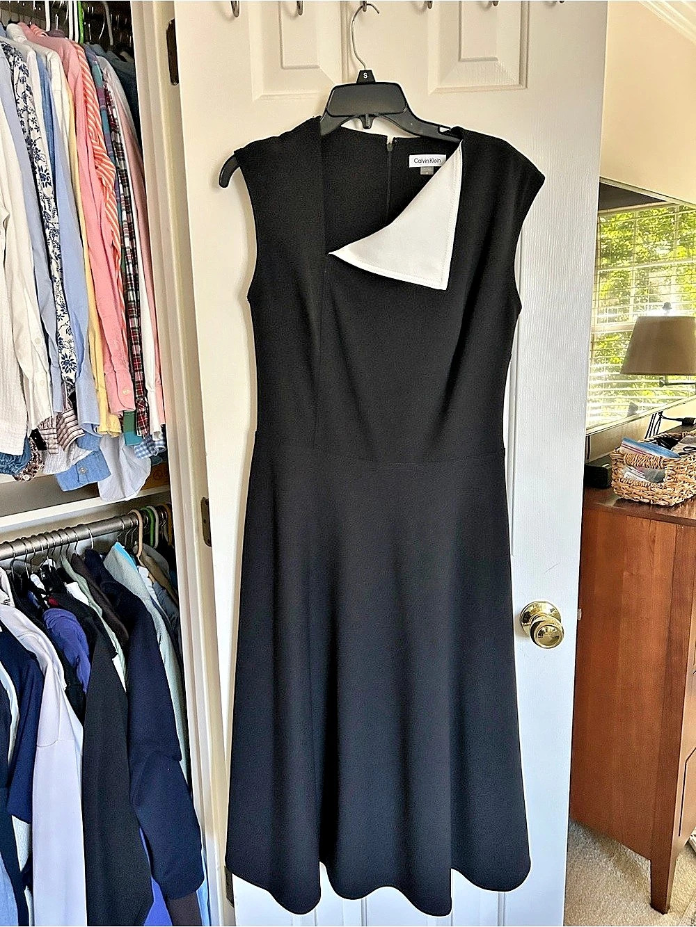 Calvin Klein Colorblock Sleeveless Fit & Flare Midi Dress Black & White Size 8